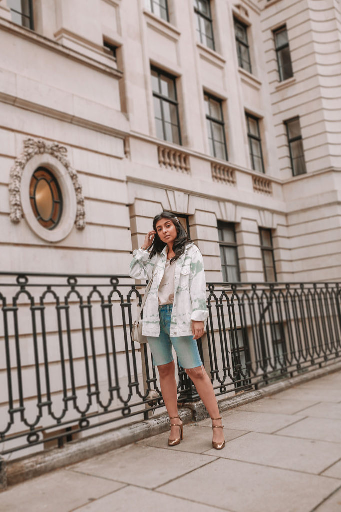 denim cycling shorts outfit